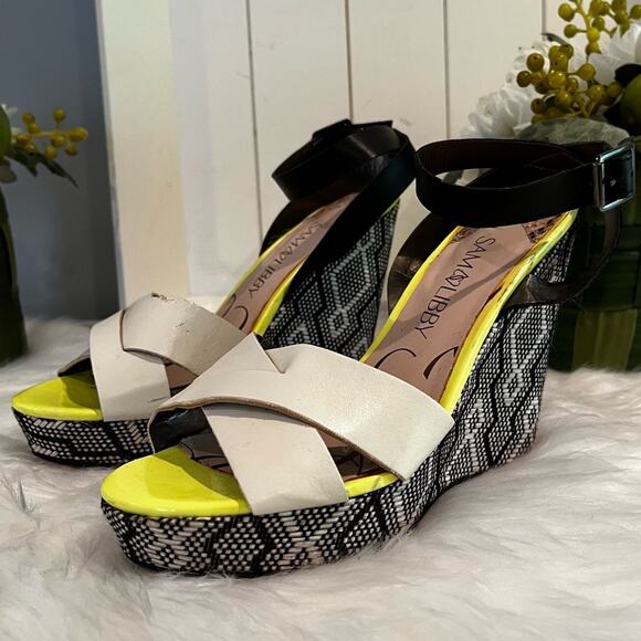 NEW Sam & Libby Boho Tribal Platform Wedge Ankle Wrap Sandals Sz 5.5 NWOT - Picture 1 of 15